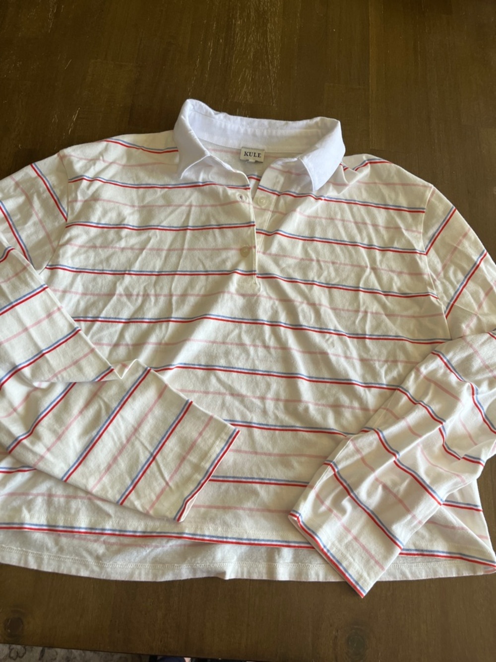 KULE White Long-Sleeve Polo with Red and Navy Stripes crop small Lexie - Picture 2 of 5